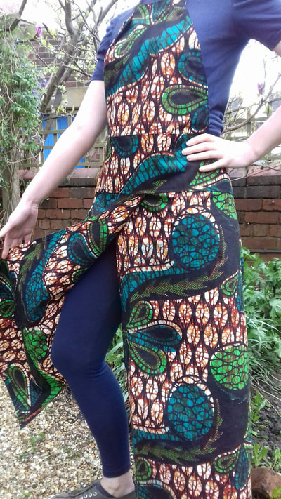 Batik green and black split skirt apron for potters